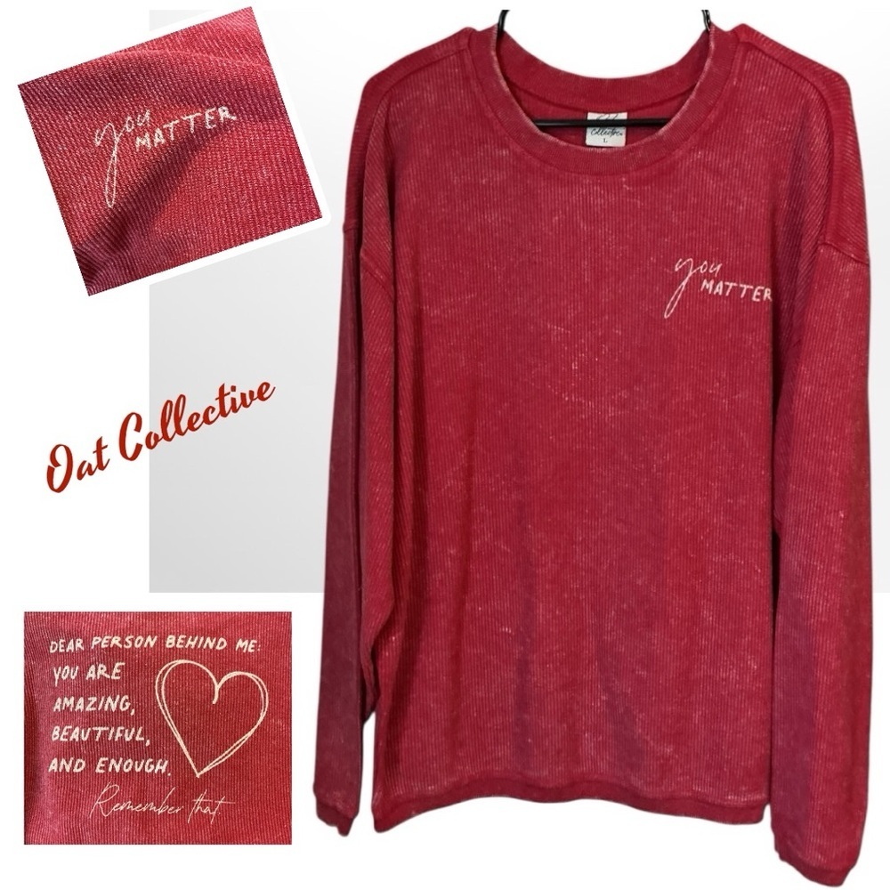 🌺OAT COLLECTIVE CORDED CREW GRAPHIC SWEATSHIRT-RED